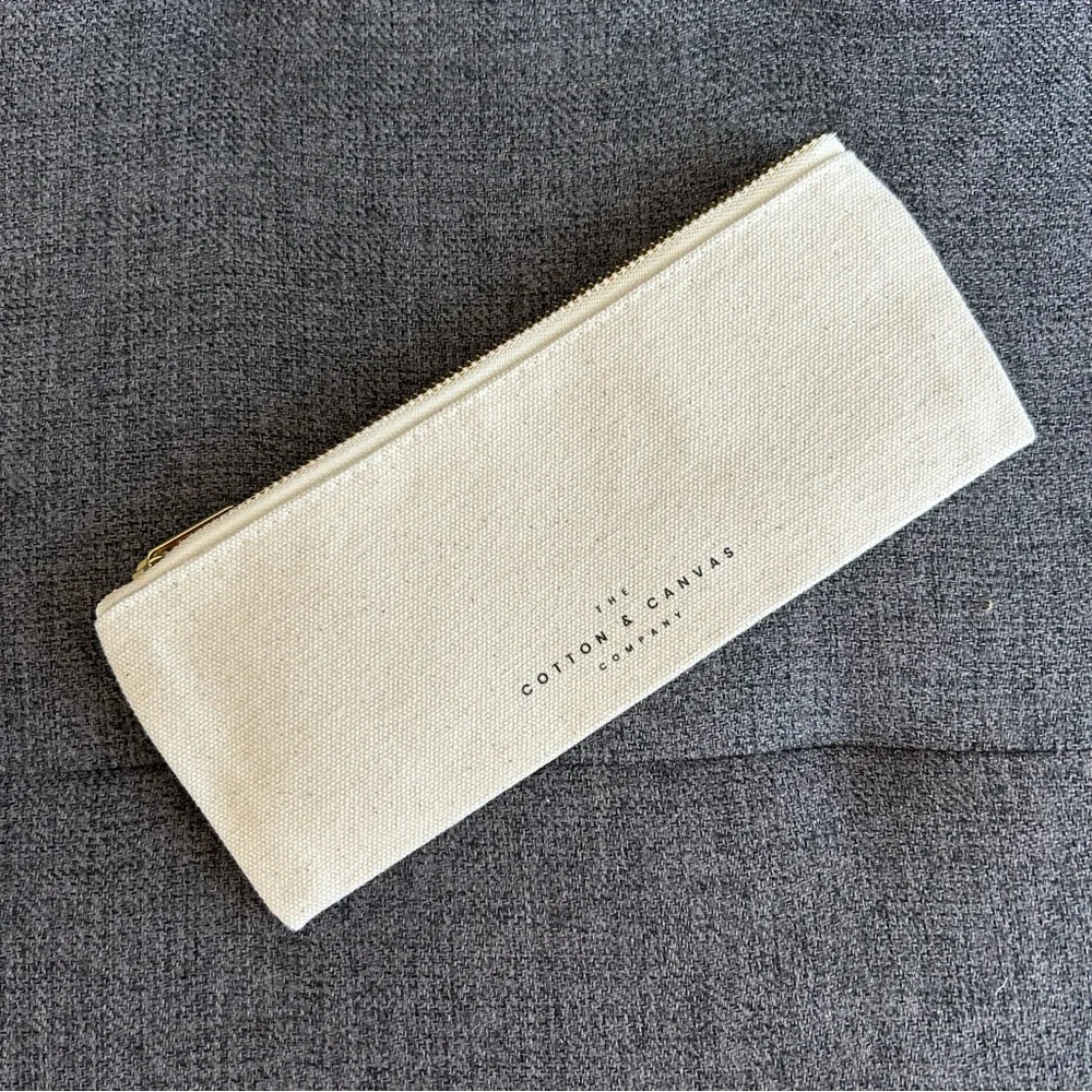 Canvas “c’est la vie” Pencil, Travel Mini Pouch, Cream, Black